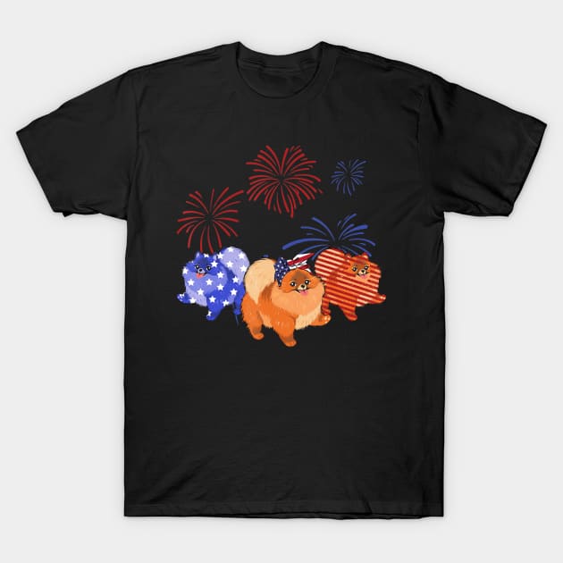 Red White Blue Pomeranian American Flag 4th Of July T-Shirt by crowominousnigerian 